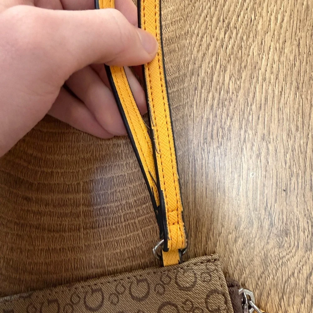 Guess Tan and Yellow Logo Large Wristlet - Picture 9 of 9